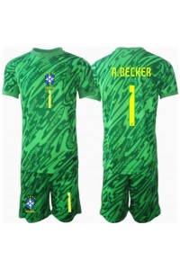 Brasil Alisson Becker #1 Keeper Babyklær Hjemme Fotballdrakt til barn Copa America 2024 Korte ermer (+ Korte bukser)